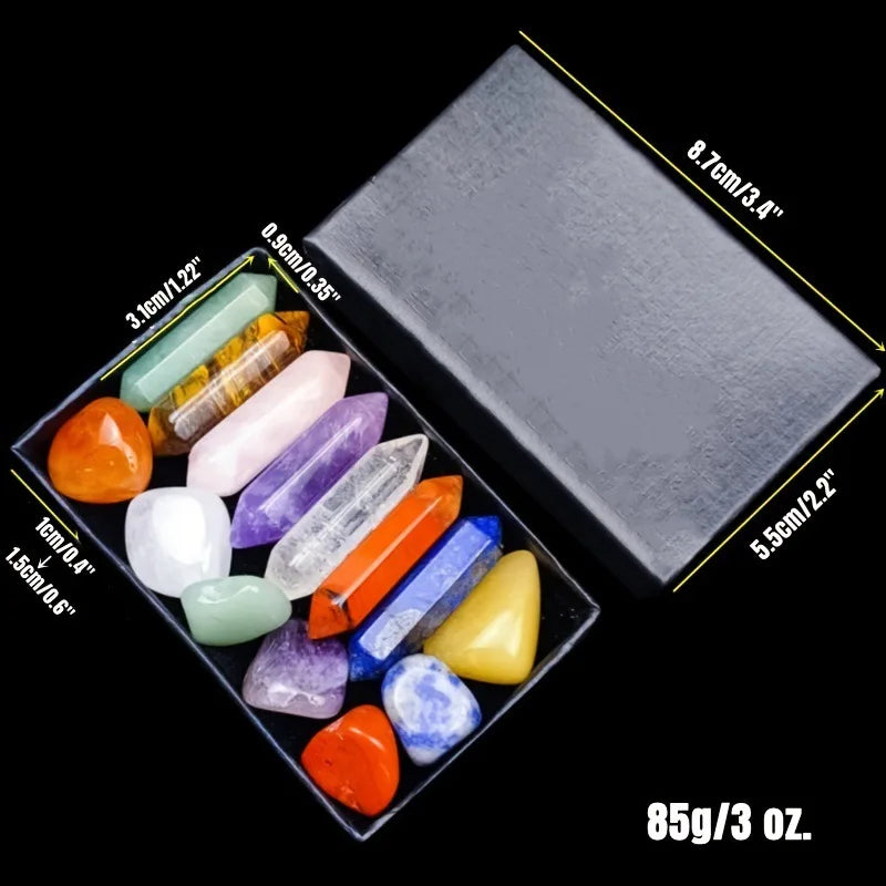 Conjunto de 14 pedras e cristais de cura para chakras, cristais de quartzo rosa hexagonal, para decoração de quarto e meditação