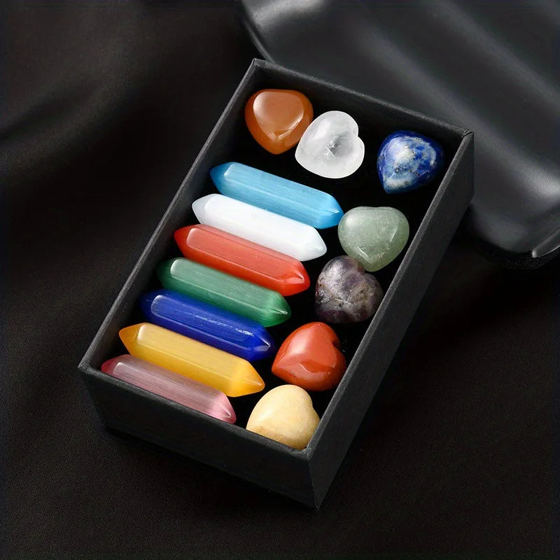 Conjunto de 14 pedras e cristais de cura para chakras, cristais de quartzo rosa hexagonal, para decoração de quarto e meditação