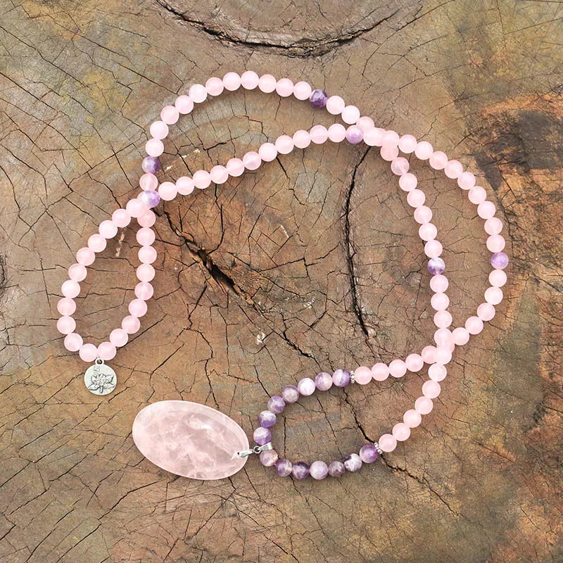 Colar Japamala de Meditação com Ametista Rosa
