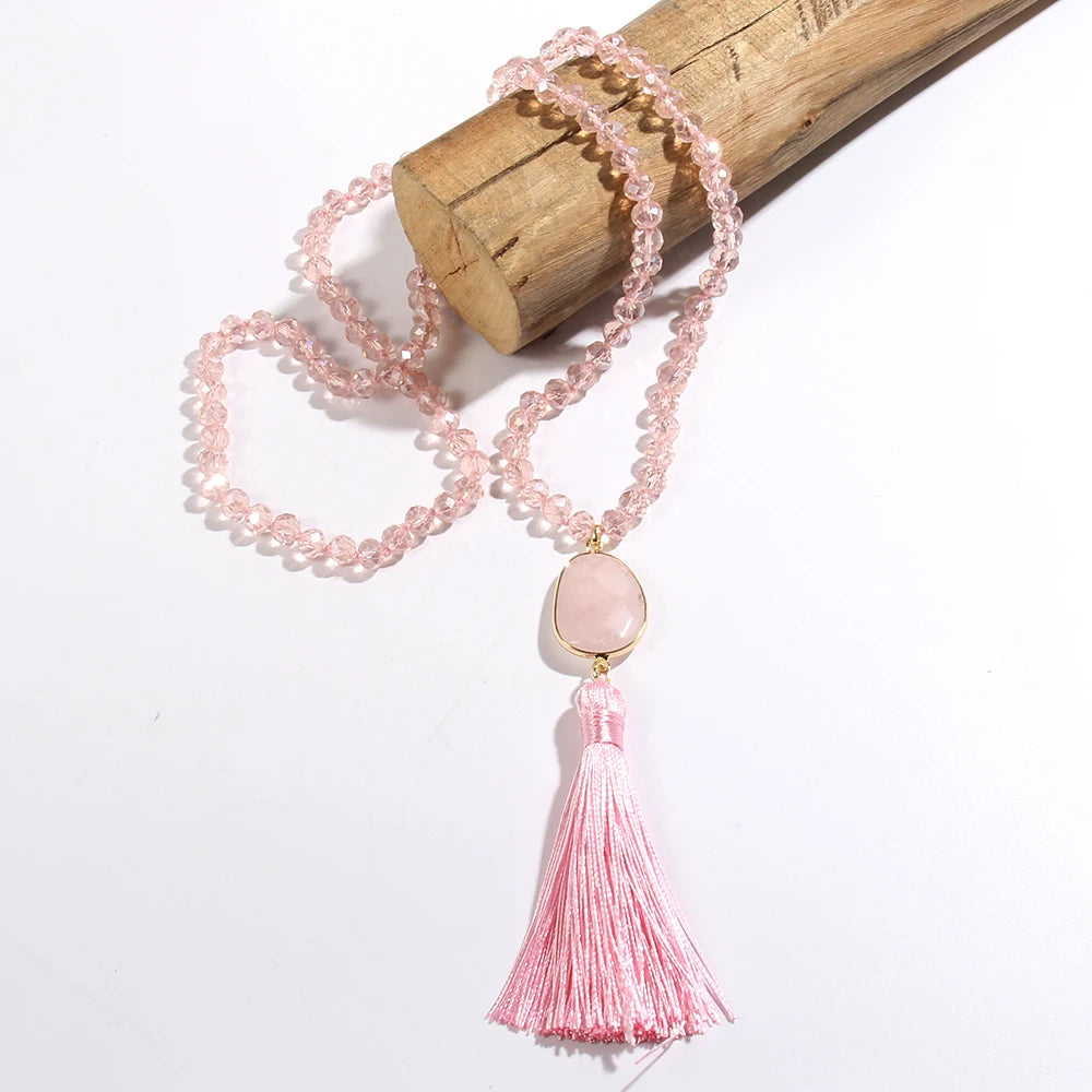 Colar Japamala Boho Cristal e Tassel Multicolor