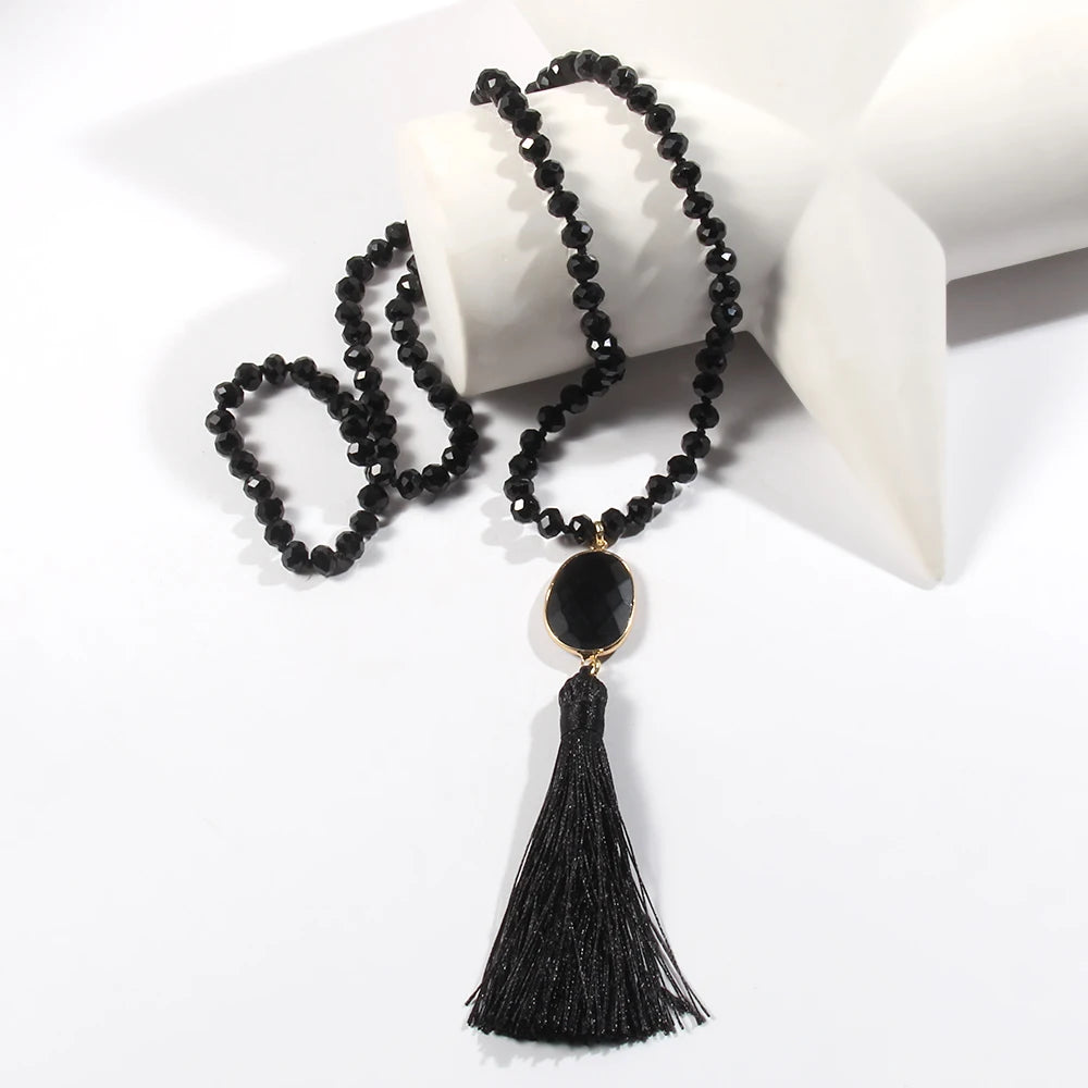 Colar Japamala Boho Cristal e Tassel Multicolor