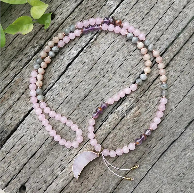 Japamala Pedra Natural Meia Lua Rosa
