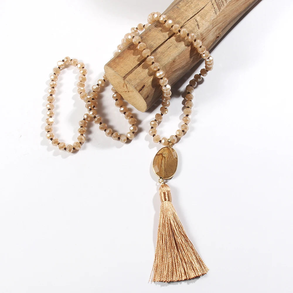 Colar Japamala Boho Cristal e Tassel Multicolor