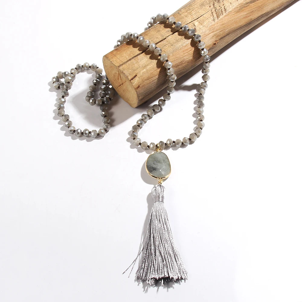 Colar Japamala Boho Cristal e Tassel Multicolor