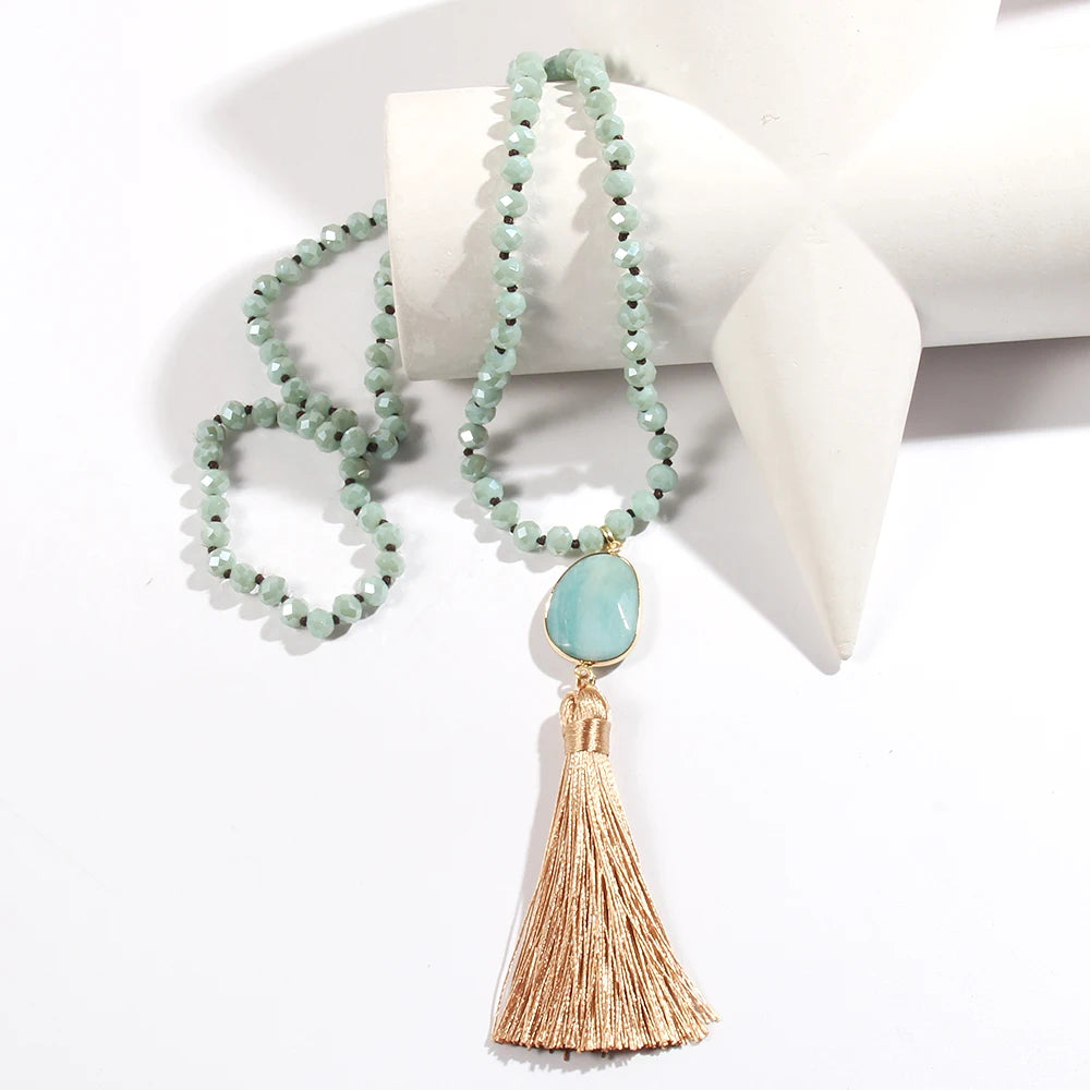Colar Japamala Boho Cristal e Tassel Multicolor