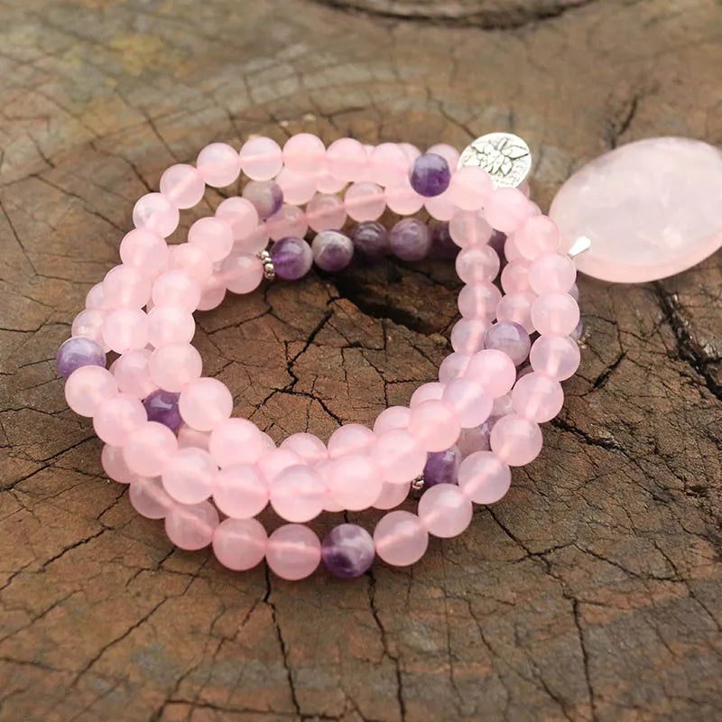 Colar Japamala de Meditação com Ametista Rosa