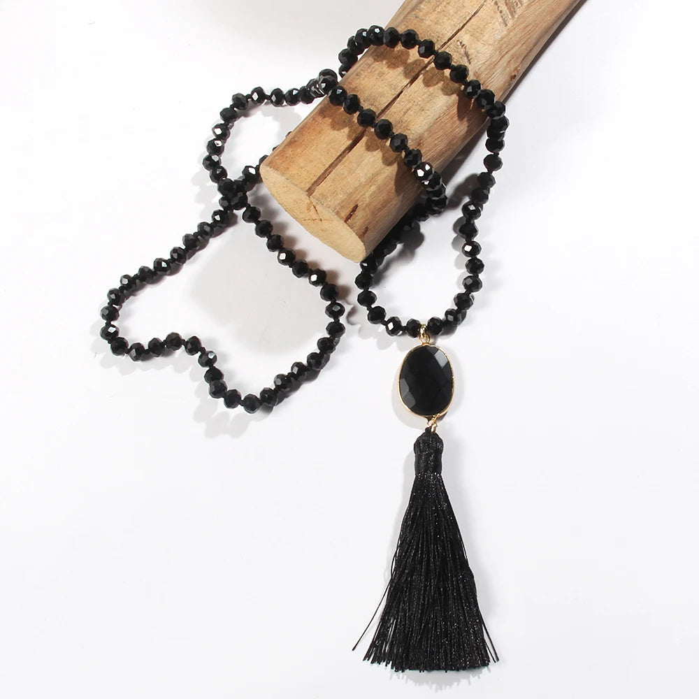 Colar Japamala Boho Cristal e Tassel Multicolor