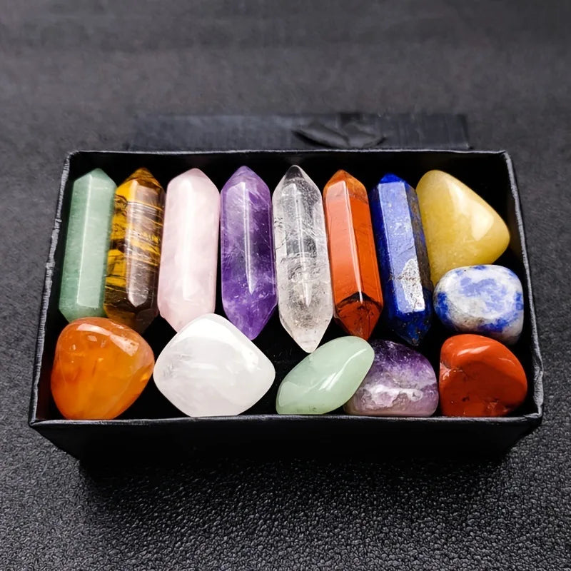 Conjunto de 14 pedras e cristais de cura para chakras, cristais de quartzo rosa hexagonal, para decoração de quarto e meditação